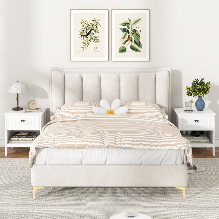 2-tier Wood Nightstand with Drawer and Open Storage Shelf for Bedroom