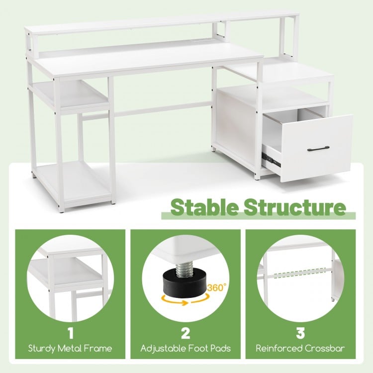67 Inch Computer Desk with Monitor Stand & File Drawer