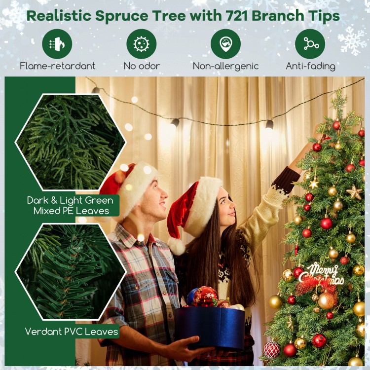 6/7.5 Feet Pre-Lit Artificial Christmas Tree with 11 Modes and Metal Stand