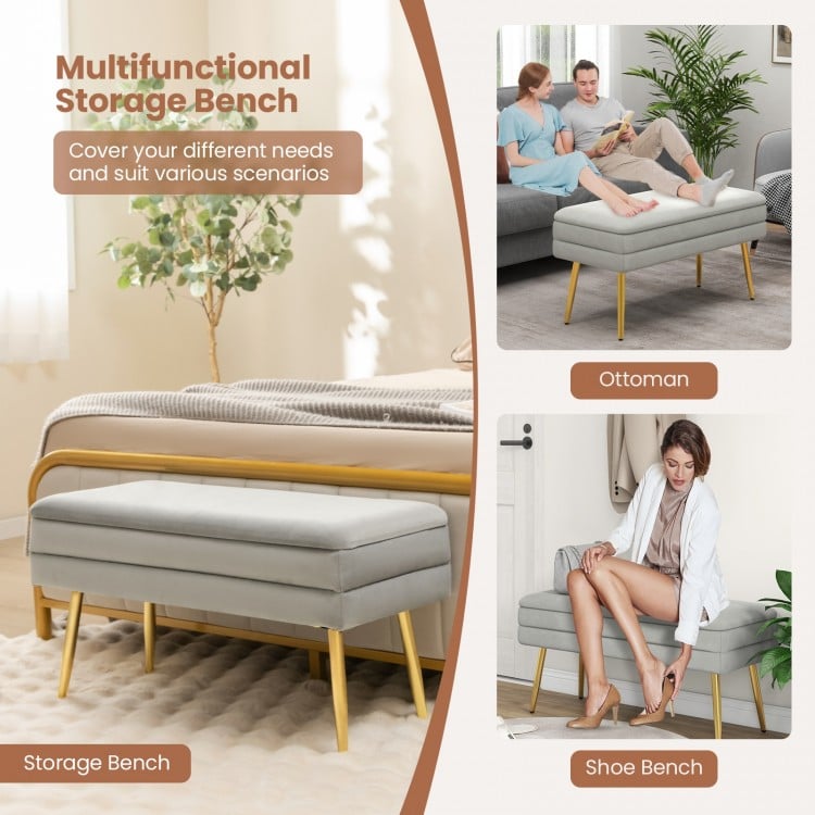 Velvet Upholstered Storage Bench with Removable Top