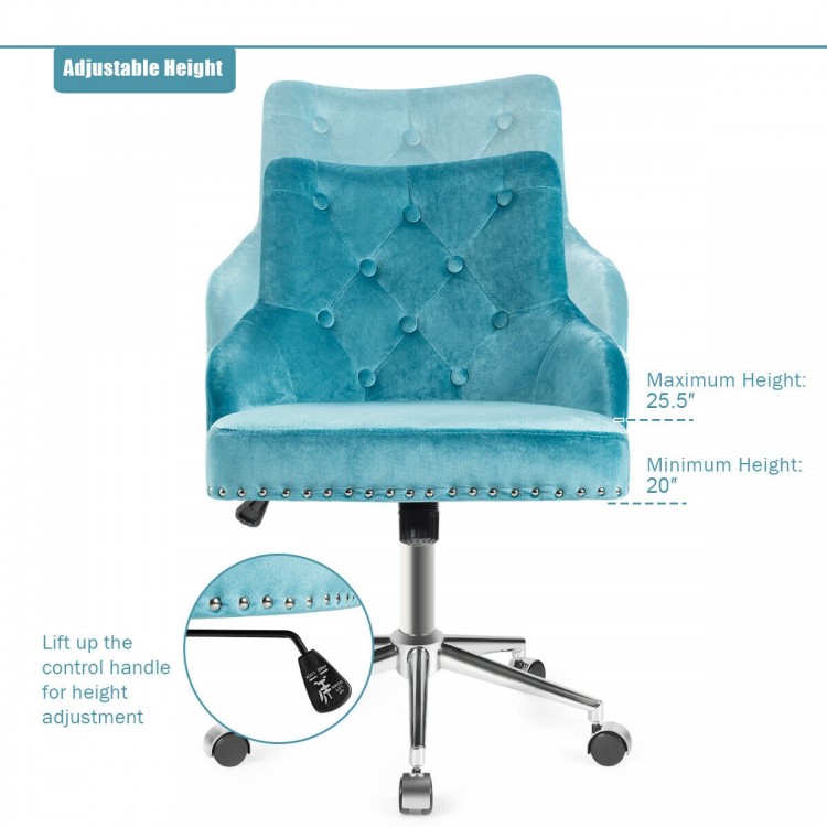 Tufted Upholstered Swivel Computer Desk Chair with Nailed Tri