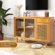 Modern Bamboo Buffet Sideboard Cabinet with Tempered Glass Sliding Doors