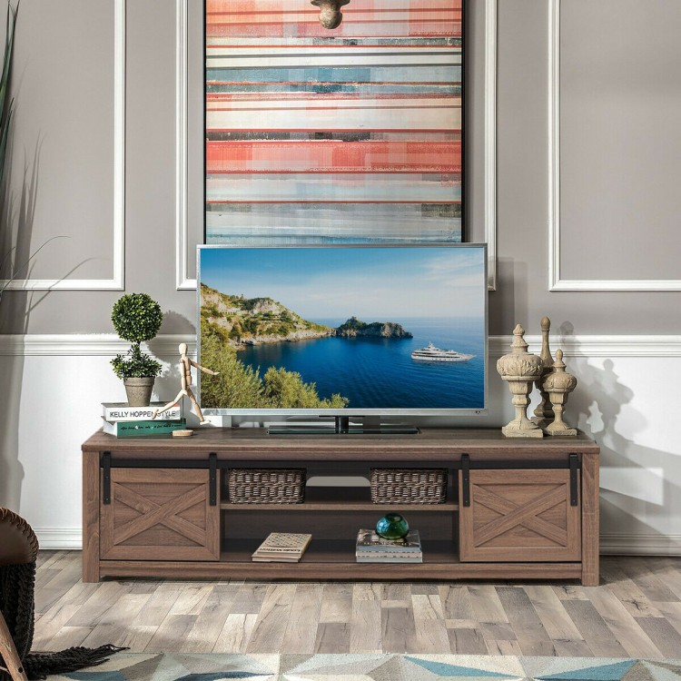 Wooden TV Stand with Sliding Barn Door for TVs up to 65 Inch