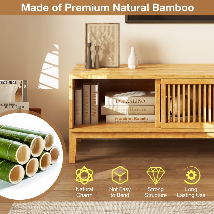 Bamboo TV Stand for TVs up to 65 Inches with Sliding Slatted Doors