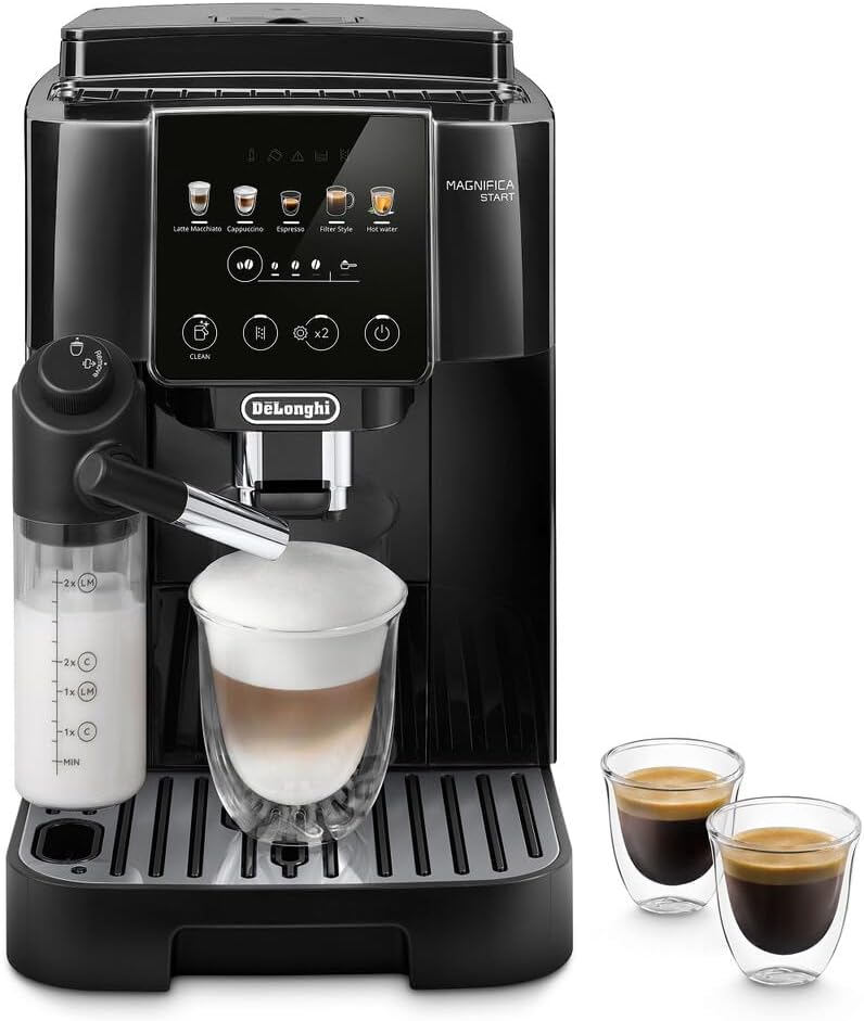 De'Longhi Magnifica S ECAM11.112.B, fuldautomatisk kaffemaskine med mælkeskumdyse til cappuccino, med espresso direkte valgknapper og drejeknap, 2-kop-funktion, sort
