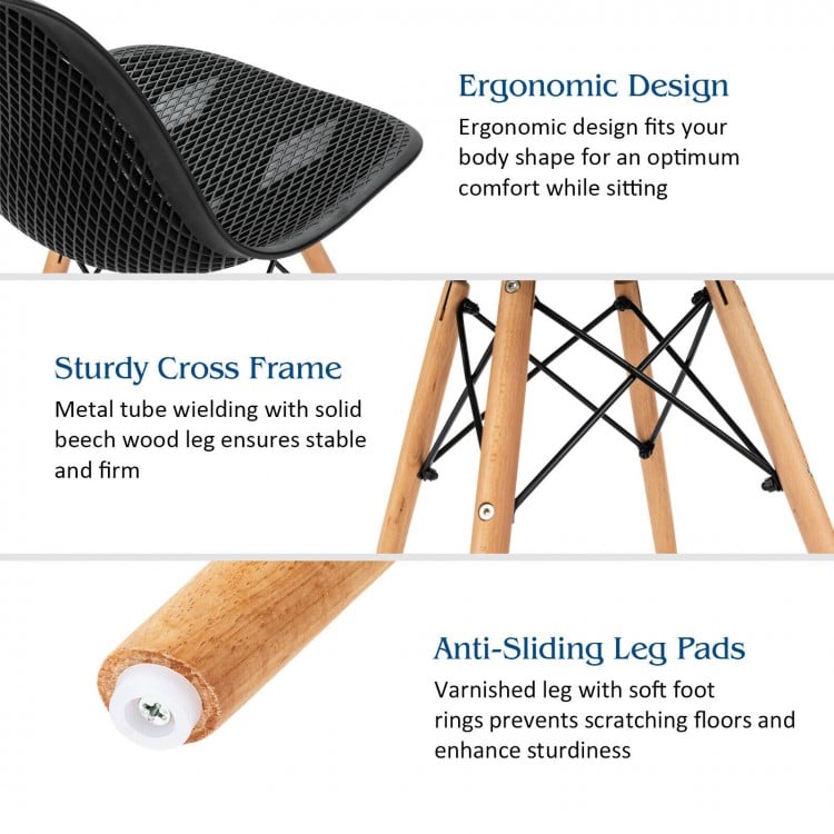 4 Pieces Modern Plastic Hollow Chair Set with Wood Leg