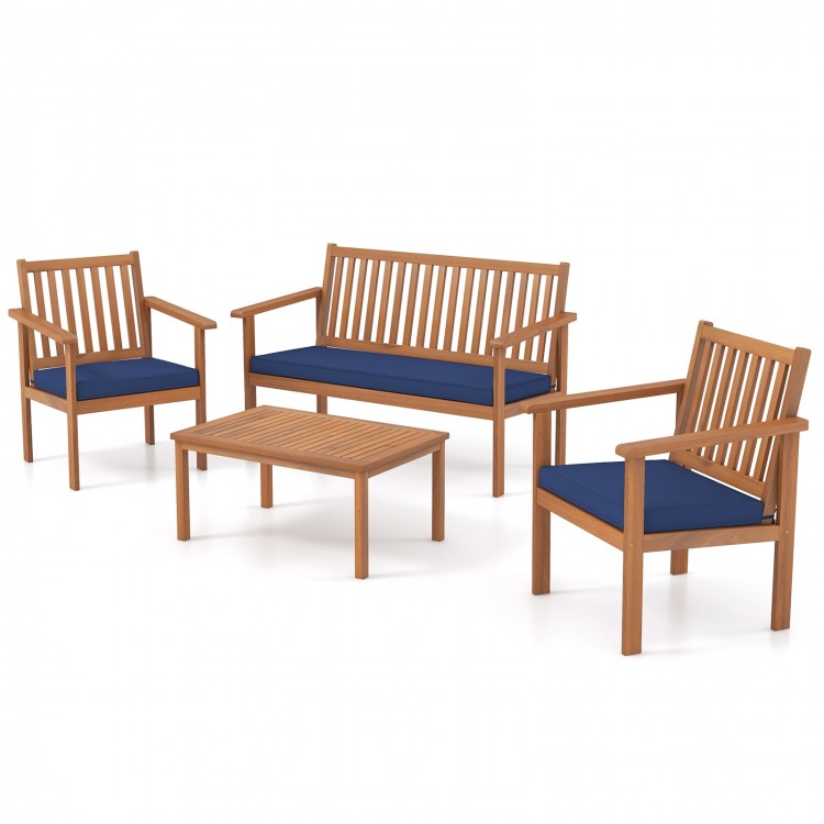 4 Piece Patio Wood Furniture Set Acacia Wood Sofa Set with Loveseat