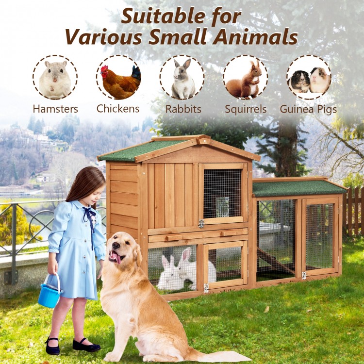 58 Inch Weatherproof Wooden Rabbit Hutch