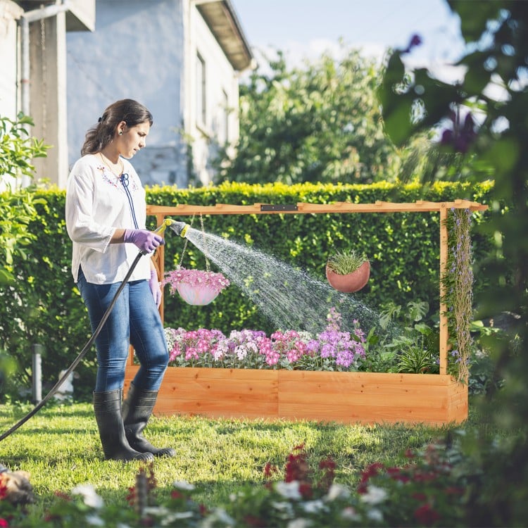 Raised Garden Bed with Side Trellis Hanging Roof and Planter Box