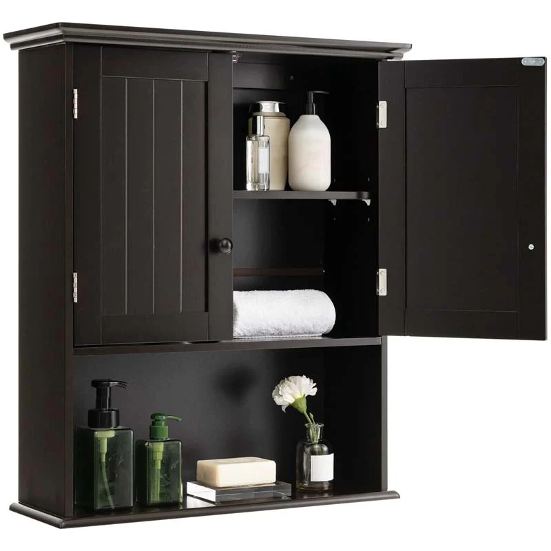 2-Door Wall Mounted Bathroom Storage Cabinet with Adjustable Shelf, Over The Toilet Cabinet, Wood Hanging Medicine Cabinet