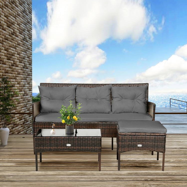 3 Pieces Patio Furniture Sectional Set with 5 Cozy Cushions