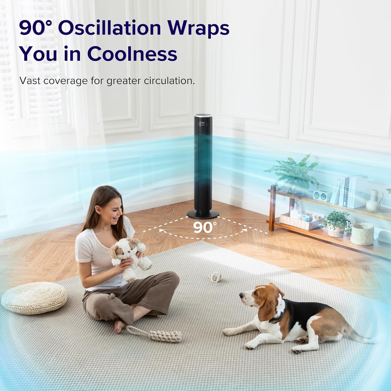 LEVOIT Tower Fan for Bedroom, Standing Fan with 28dB Quiet for Sleep, Remoter, 12H Timer, 25ft/s Velocity, 5 Speeds, 4 Modes, 90° Oscillation for Home, Office, Indoor, Bladeless 36 inch, White