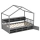 Twin Size House Bed with Roof with 14 Storage Cubes and Enclosed Cabinet