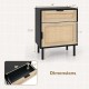 Rattan Nightstand Set of 2 with Drawer and Cabinet