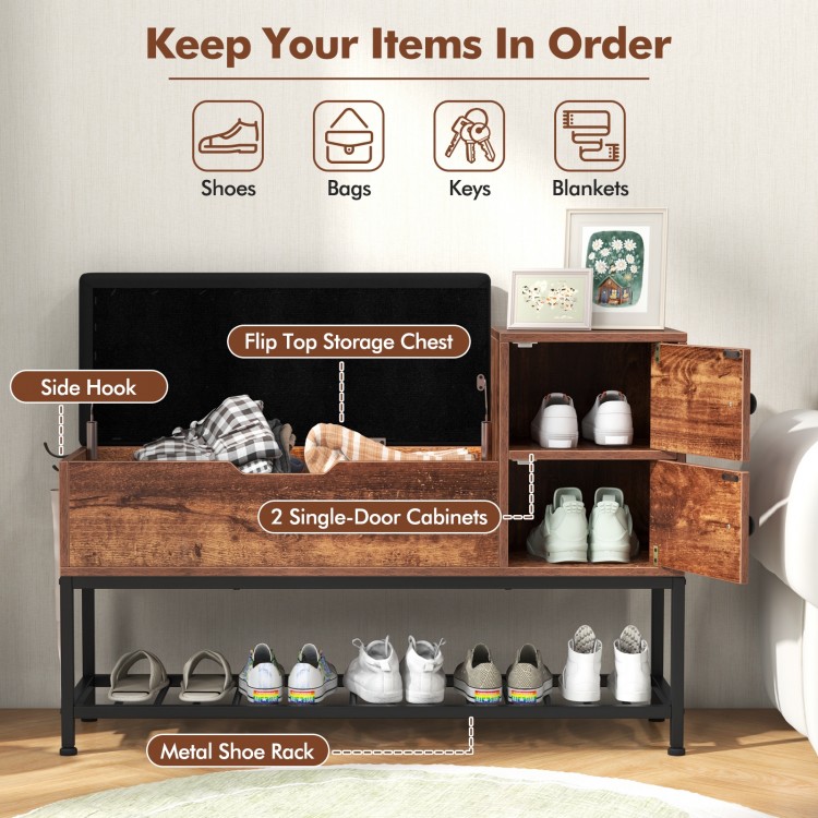 Entryway Bench with Flip Top Box and 2 Door Cabinets for Entryway