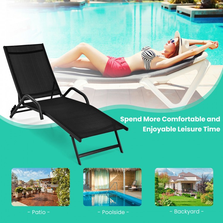 2 Pieces Outdoor Chaise Lounge with 5-Position Adjustable Backrest