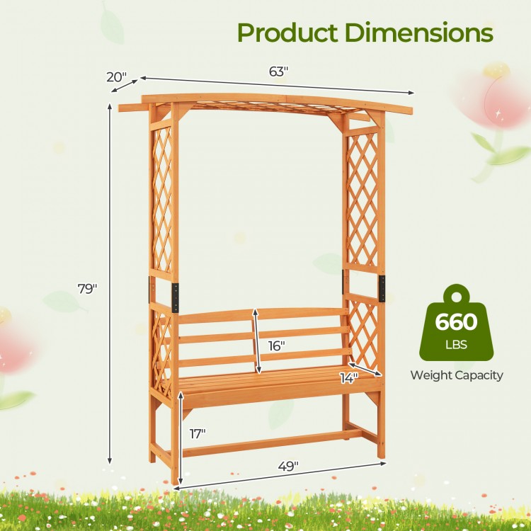 6.5 FT Tall Patio Garden Arbor with Pergola and 2-Seat Bench for Garden Backyard Decoration