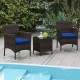 3 Pieces Outdoor Conversation Set with Cushioned Seat and Glass Tabletop