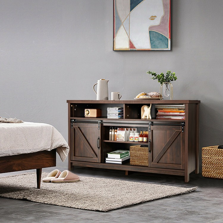 59 Inch Sliding Barn Door TV Stand with Adjustable Shelves for TVs up to 65 Inch