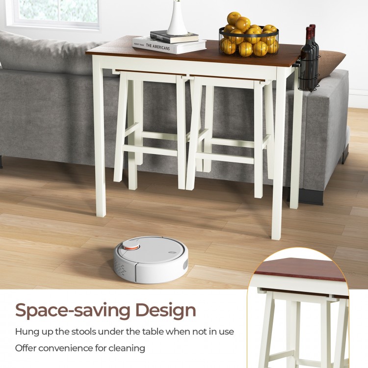 3-Piece Bar Table Set with 2 Wine Holders and Wooden Legs