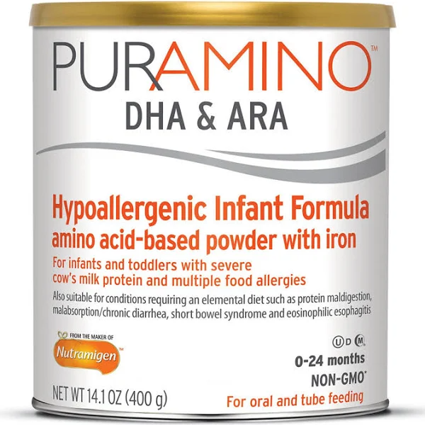 PurAmino Hypoallergenic Amino Acid Formula with Iron, DHA & ARA – 14.1 oz for Infants & Toddlers