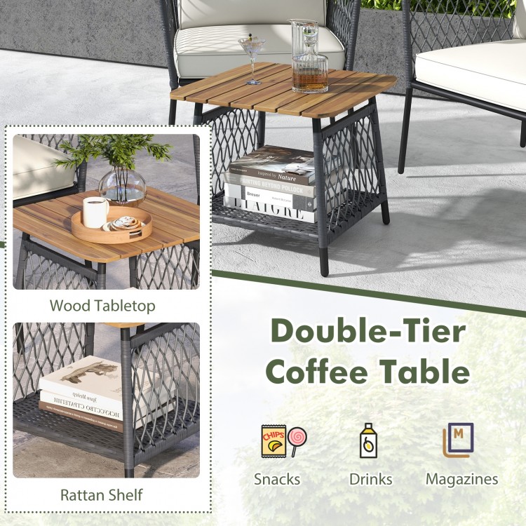 3 Piece Patio Furniture Set Rattan Chair Set with 2-Tier Coffee Table