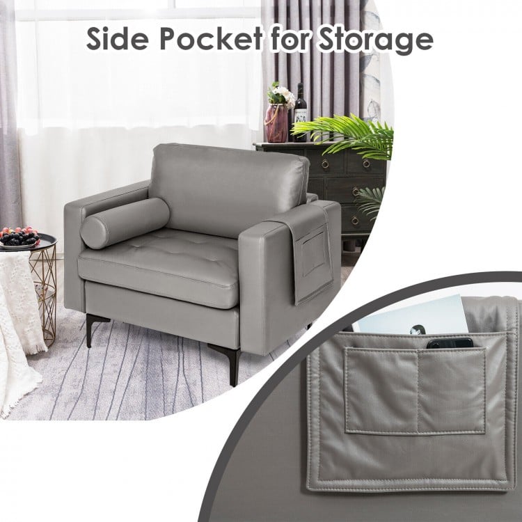 Modern Accent Chair with Bolster and Side Storage Pocket
