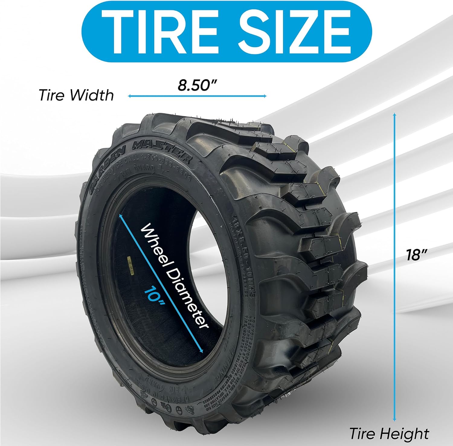OEM Garden Master Tractor Tire 18×8.50-10 – 4-Ply R-4 Lug Design, Fits Kubota BX Series, Enhanced Traction & Durability