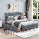 Queen Upholstered Platform Bed with Trundle and 2 Drawers No Box Spring Needed Noise Free