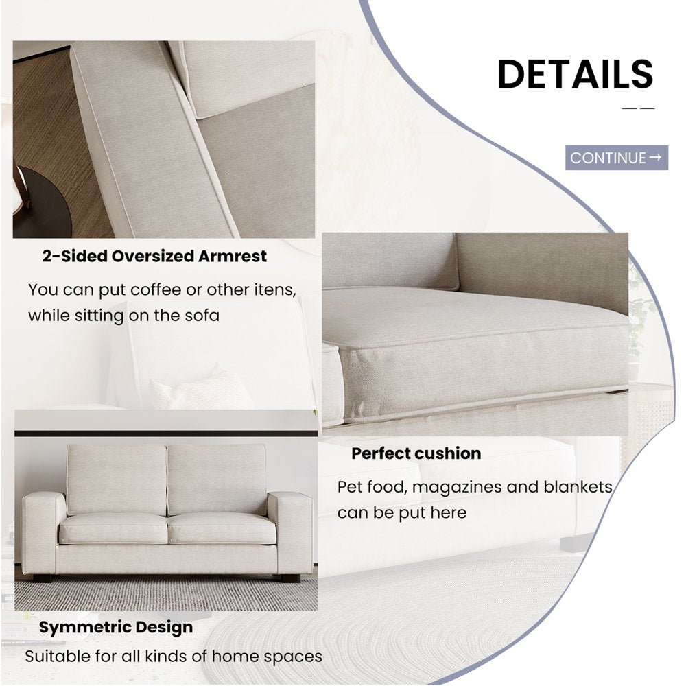 INGALIK 88.58′′ Beige Modern Loveseat Sofa, 3 Seater, Durable Wood Frame, Easy Assembly