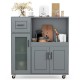 Rolling Kitchen Island with Wheels Drawer and Glass Door Cabinet