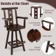 29 Inch Wooden Swivel Bar Stool with Footrest Backrest Armrest