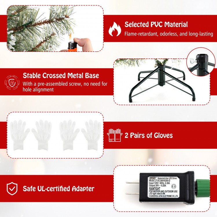 6/7.5/9 FT Artificial Christmas Tree Pre-Lit Hinged Holiday Tree with 360° Quick Power Connector