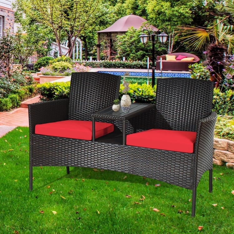 Wicker Patio Conversation Furniture Set with Removable Cushions and Table
