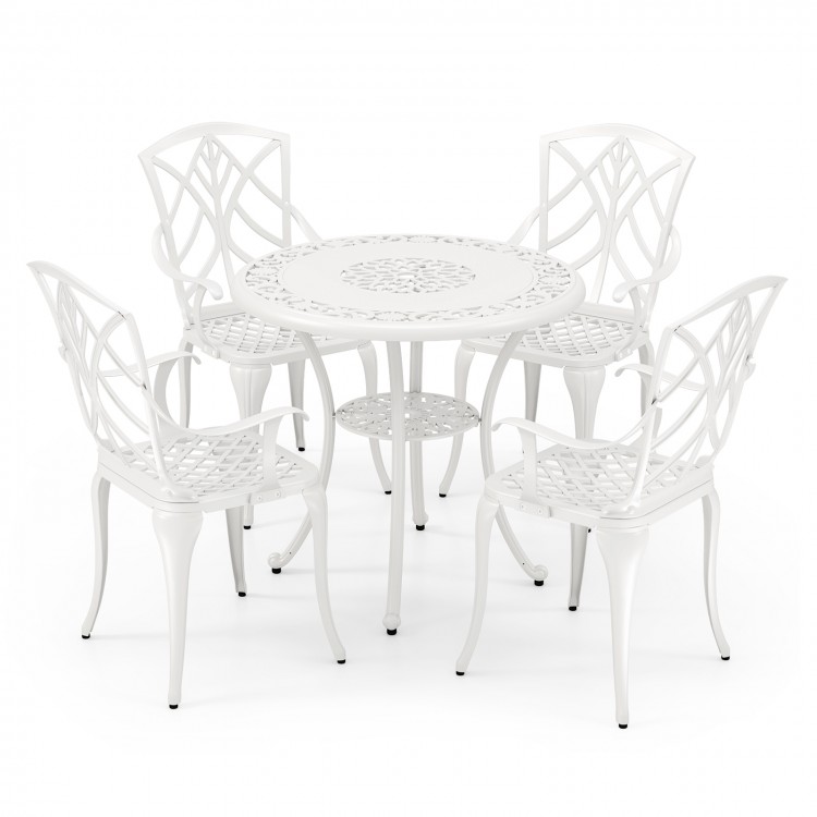 31.5 Inch Round Patio Dining Table for 4 Cast Aluminum with 2-Inch Umbrella Hole