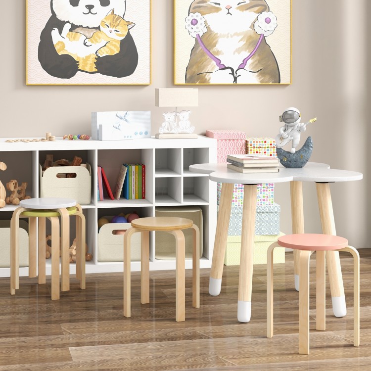 Set of 4 Bentwood Stackable Stools Dining Stools with Round Tops