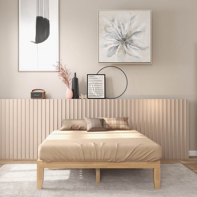 14 Inch Queen Size Rubber Wood Platform Bed Frame with Wood Slat Support