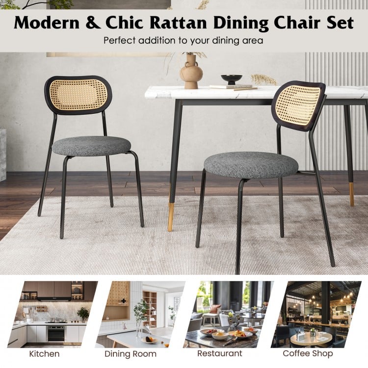 Set of 2 Rattan Dining Chair with Metal Legs
