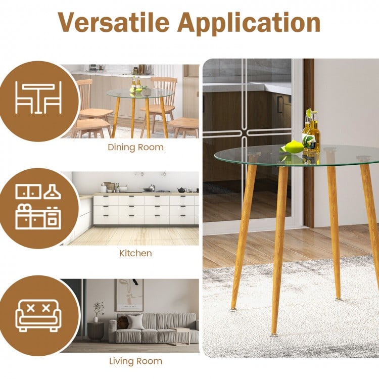 Round Glass Dining Table Leisure Coffee Table with Metal Legs