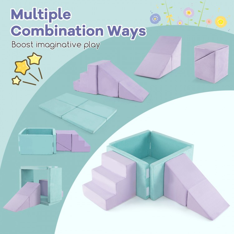 3-in-1 Suede Fabric Soft Play Set Foam Climbing Blocks for Toddlers