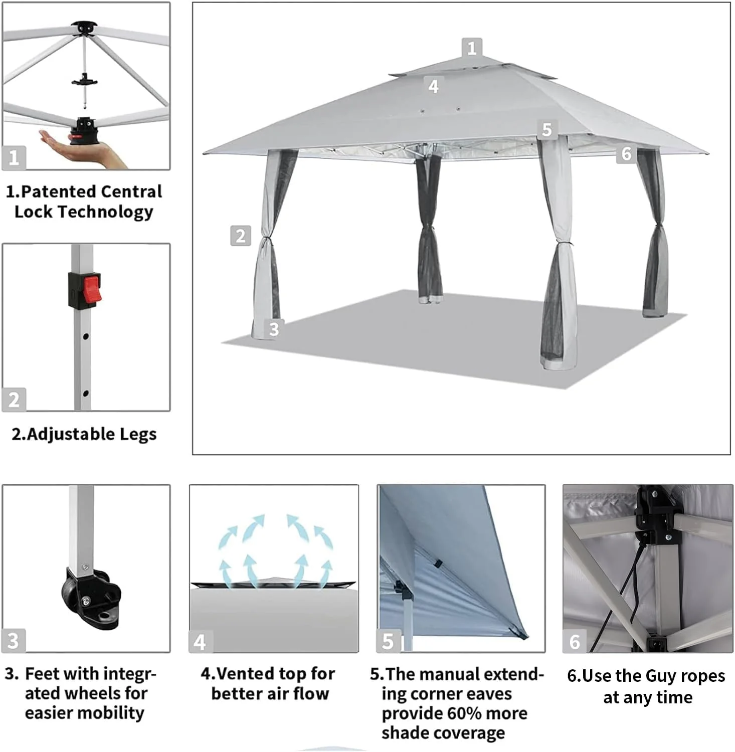 CROWN SHADES 13x13 Pop Up Gazebo, Canopy Tent, Gazebos on Clearance - Outdoor Gazebo for Backyard & Patio Furniture - Carpa Pop Up Tent with Wheeled STO-N-Go Cover Bag (White)