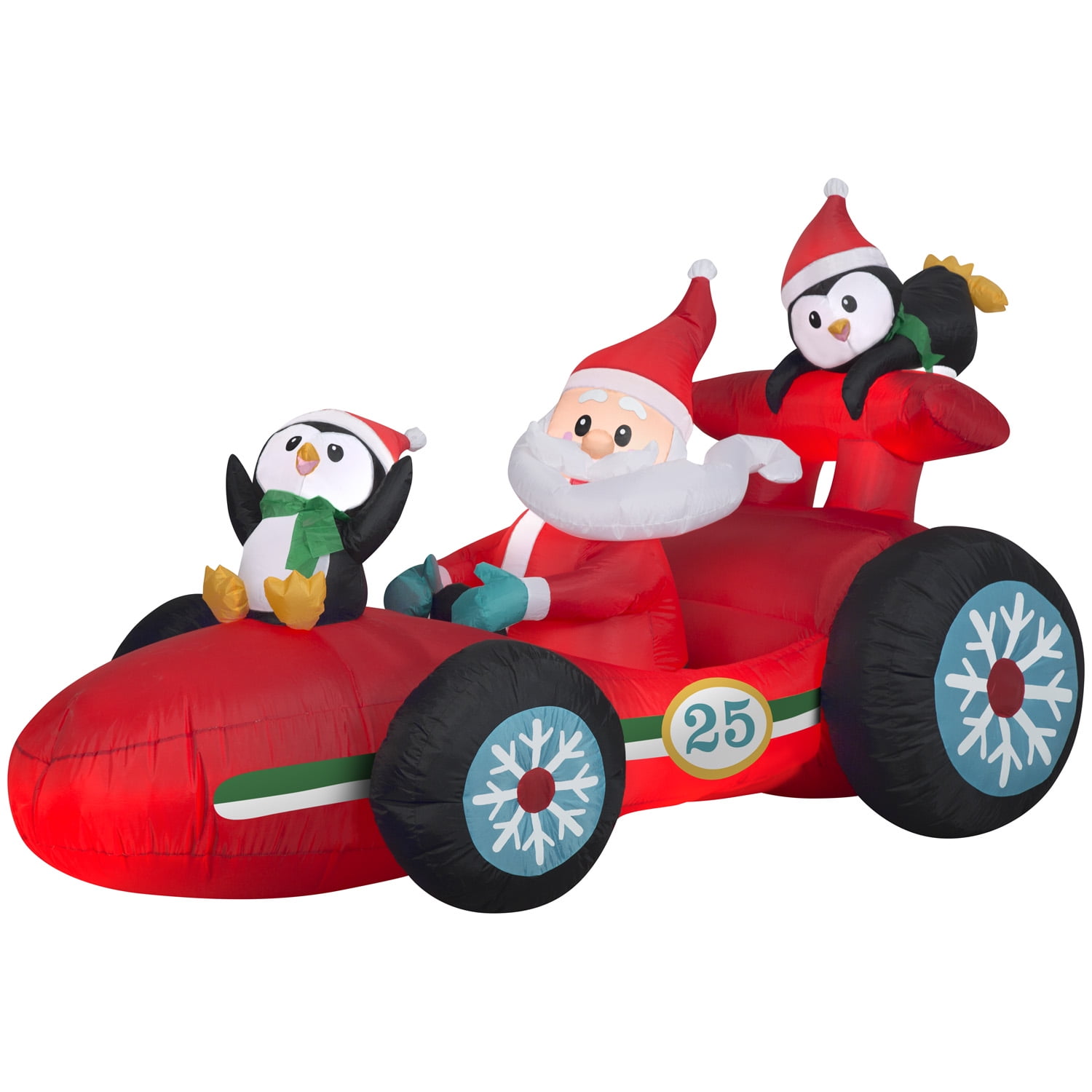 Gemmy 4ft Christmas Inflatable Santa in Racecar with Penguins, LED Lights Holiday Decoration