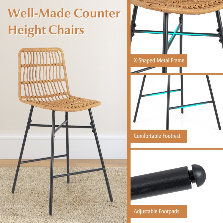 Set of 2 Rattan Bar Stools with Sturdy Metal Frame