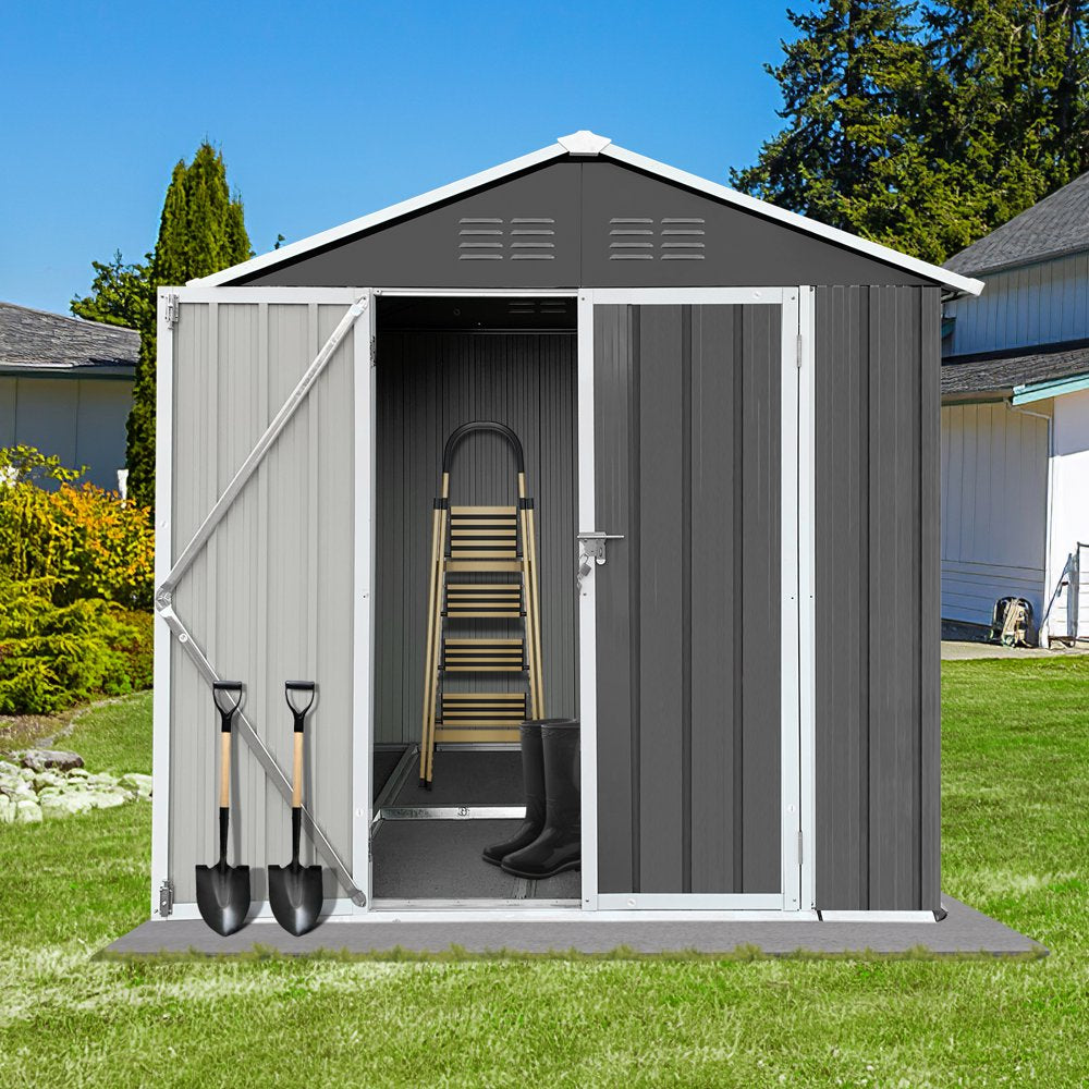 Seizeen 6′ x 4′ Outdoor Metal Storage Shed, Galvanized Steel, Lockable Door, Dark Gray