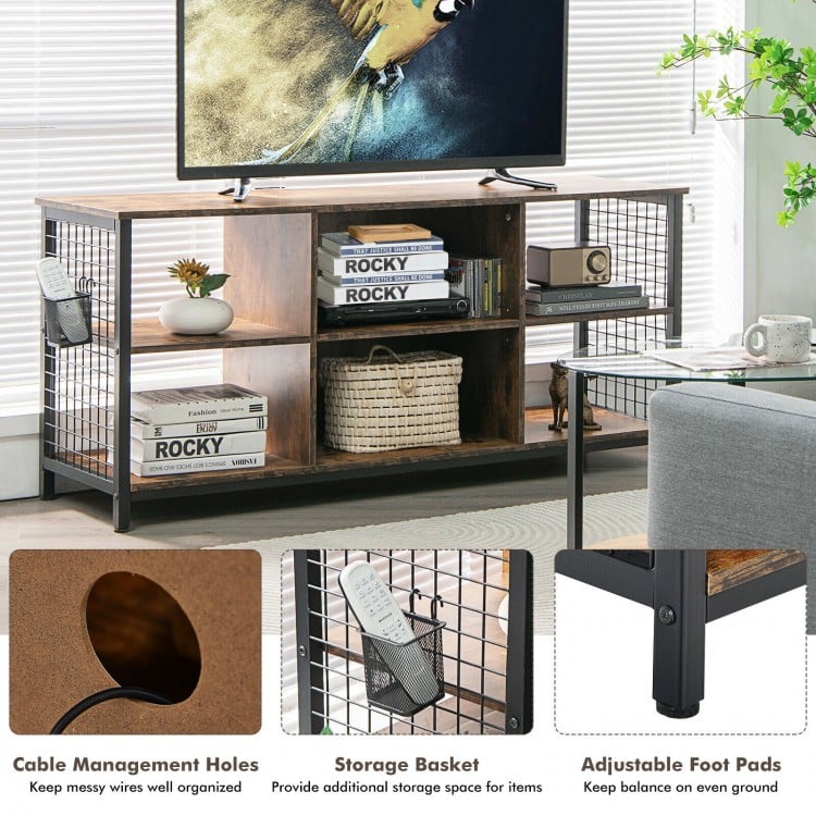 Mid-Century Wooden TV Stand with Storage Basket for TVs up to 65 Inch