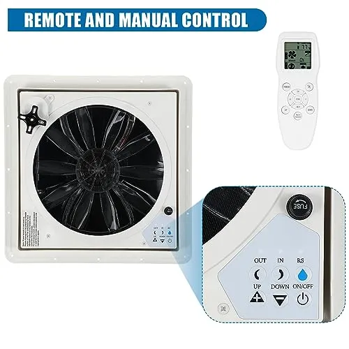 OUTPRIZE 14′′ RV Roof Vent Fan, 12V Remote Control, Quiet, Smart with Rain Sensor, 10-Speed, Energy Efficient