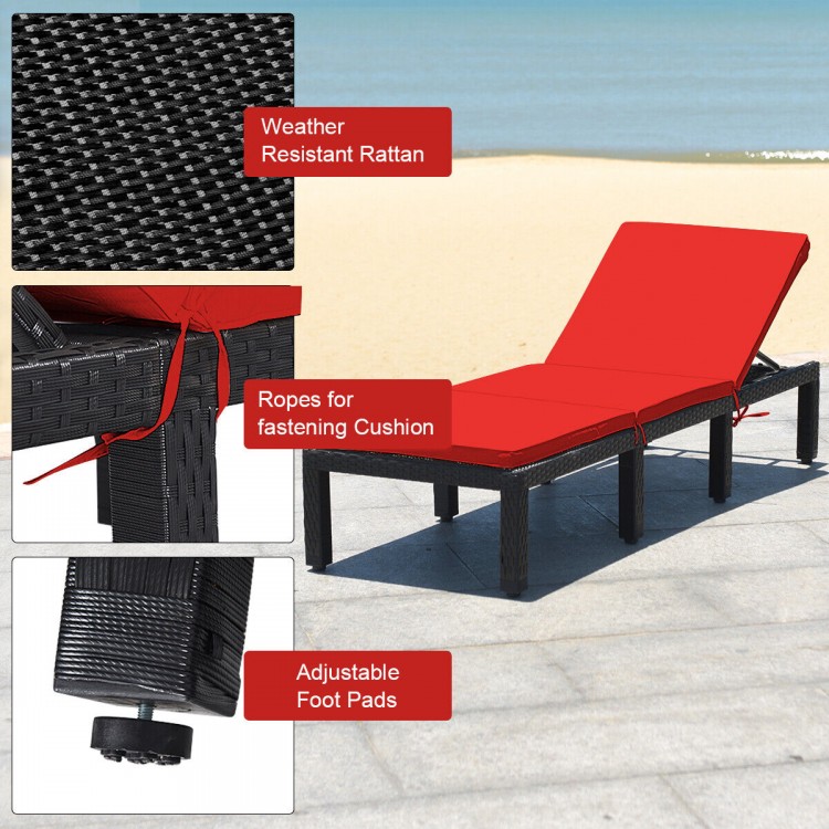 Patio Rattan Height Adjustable Lounge Chair with 2 Set of Cushion Cover