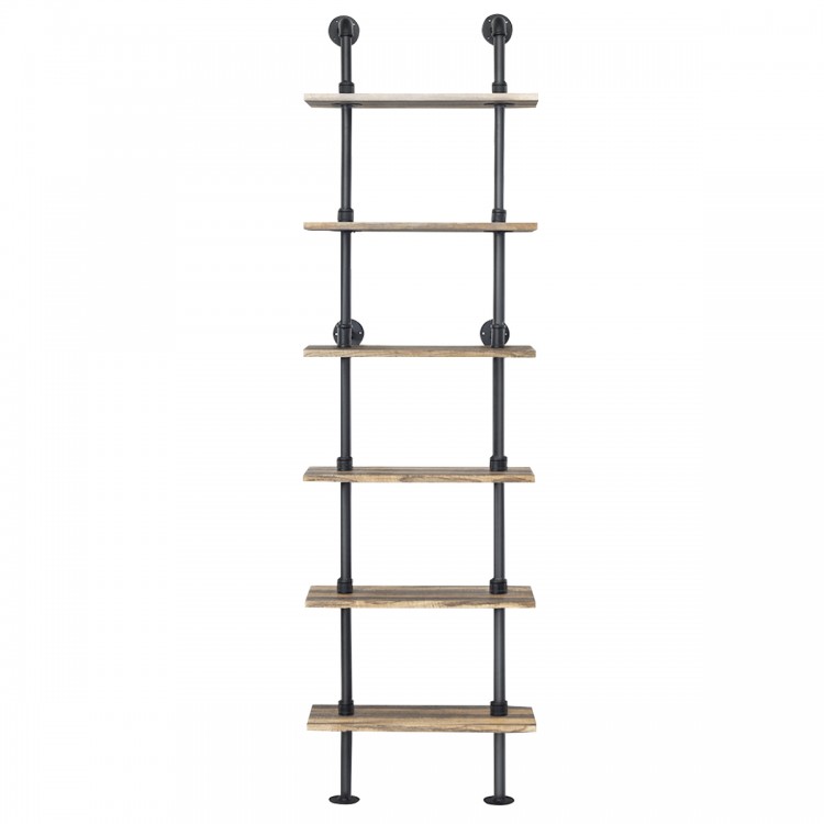 6-Tier Industrial Wall Mounted Pipe Shelves
