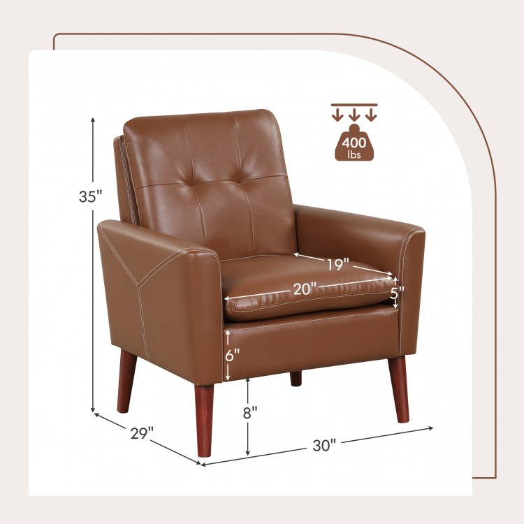 Modern PU Leather Accent Chair with Solid Wood Legs
