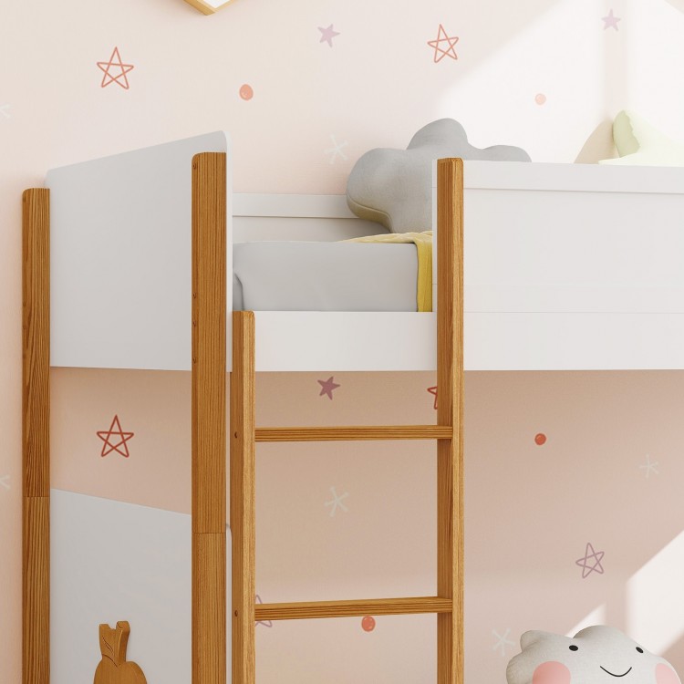 Twin Over Twin Bunk Bed with Integrated Ladder and Safety Guardrails